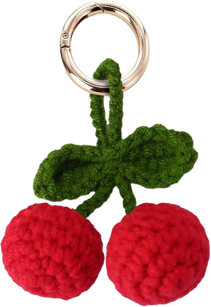 Cherry Accessories Hand Knitted Cherry Keychain Cherry Car Accessories Cute Cherry Purse Charms | Amazon (US)