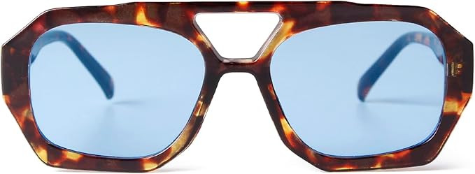 SDINM Trendy Blue Aviator Sunglasses for Women Men Designer Hexagon Square Thick Frame Sun Glasse... | Amazon (US)