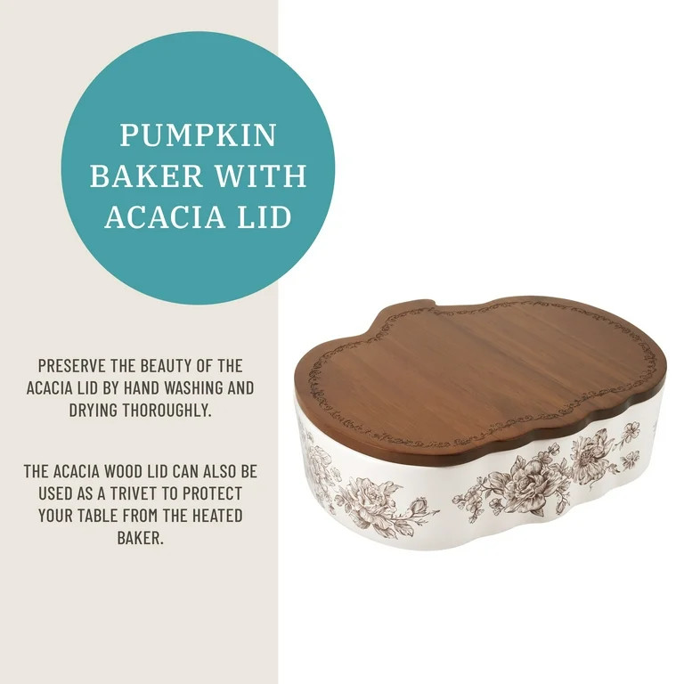The Pioneer Woman Stoneware Pumpkin Baker with Acacia Wood Lid, Agatha Brown | Walmart (US)