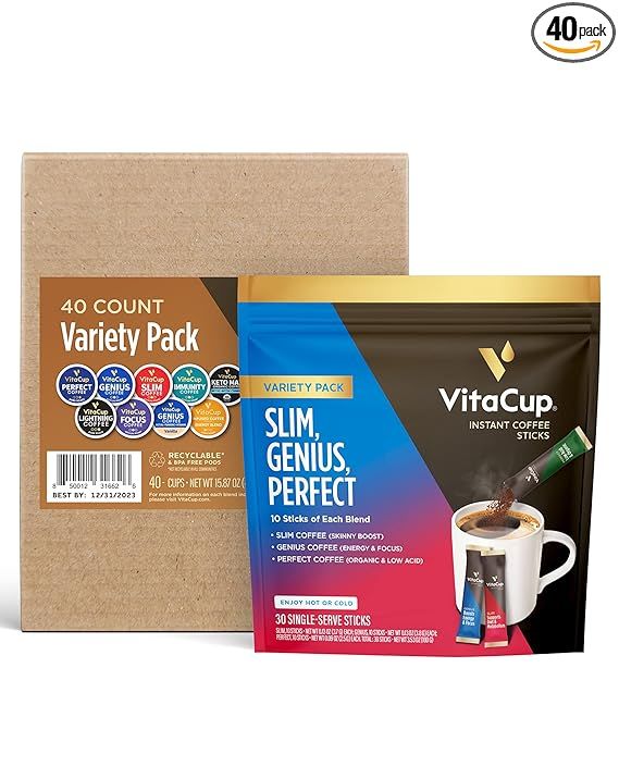VitaCup Coffee Pod Variety Sampler Pack 40ct. + Variety Instant Coffee Sticks 30ct | Vitamin & Su... | Amazon (US)