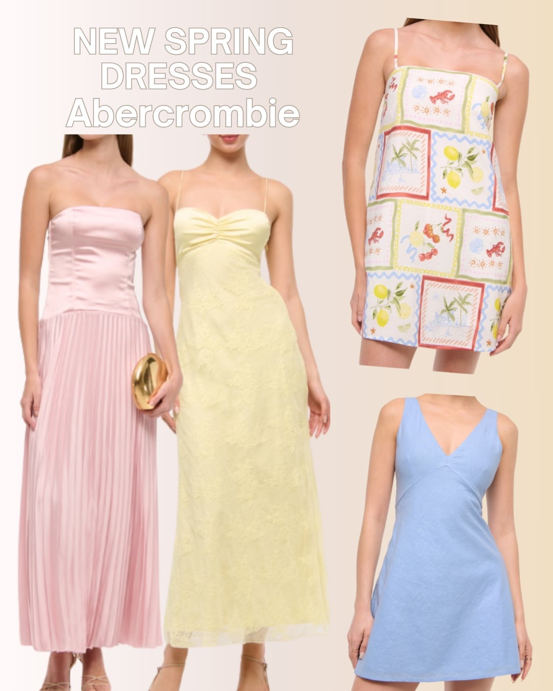 These new Abercrombie spring dresses are perfect for weddings, brunch, and vacation looks. Featuring dreamy details like a blush pink satin and pleated maxi, a soft yellow lace slip dress, a vibrant coastal-print mini, and a classic blue linen A-line dress, they embody effortless elegance and feminine charm. Pair them with strappy heels or sandals for the ultimate chic and romantic spring outfit!

#LTKSeasonal