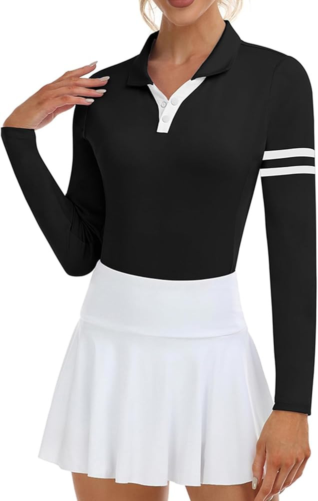 Soneven Women's Golf Polo Shirts - Moisture Wicking Long Sleeve Collared V-Neck | Amazon (US)