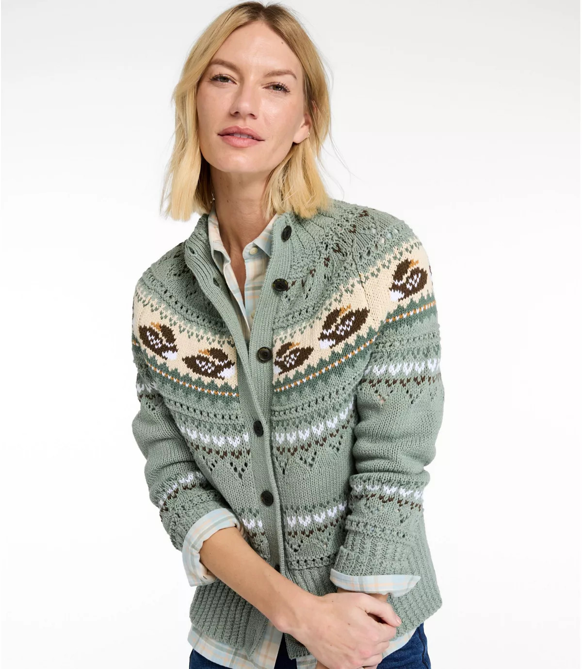 Women's Signature Cotton Fisherman Sweater, Short Cardigan Fair Isle | L.L. Bean