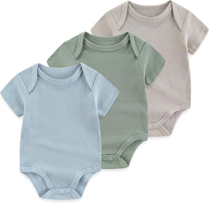 Newborn Baby Ribbed Bodysuit Cotton Baby Boy Girl Clothes 0-12 Months | Amazon (US)