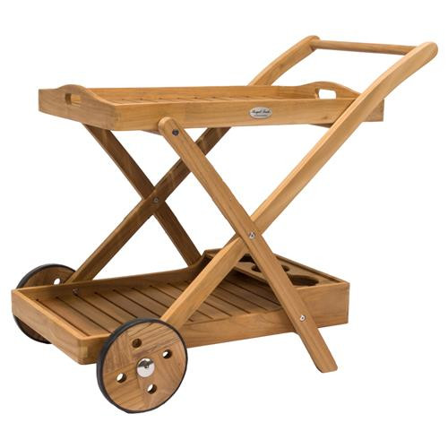 Terry Coastal Beach Natural Teak Wood Outdoor Tray Bar Cart | Kathy Kuo Home