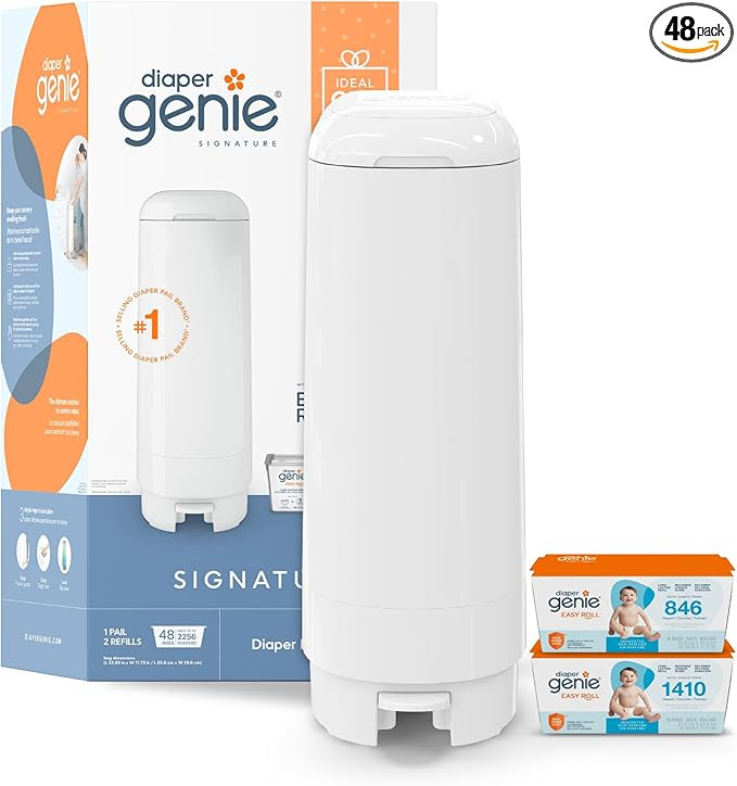 Diaper Genie Signature Gift Set | Includes Easy Roll Refill with 48 Bags | Holds Up to 2256 Newbo... | Amazon (US)