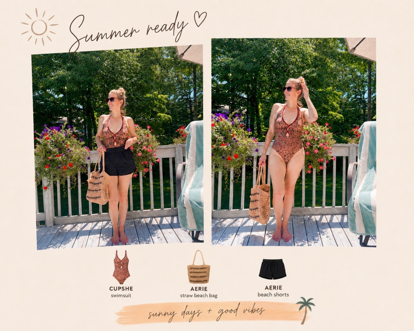 ☀️🏖️ Pool days are calling! Loving this CUPSHE swimsuit paired with lightweight gauze shorts and the cutest straw beach bag. 🤎✨ The perfect look for soaking up the sunshine. 🌊

#LTKSwim #LTKSeasonal