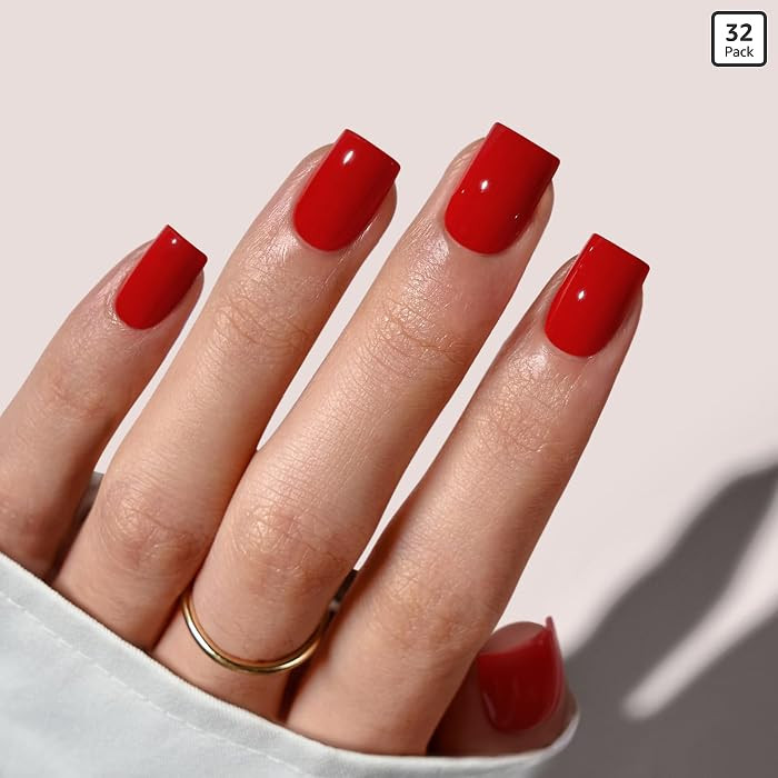 BTArtbox Press On Nails Short - Red Square Press On Nails with Glue for Women, Opaque Soft Gel Gl... | Amazon (US)