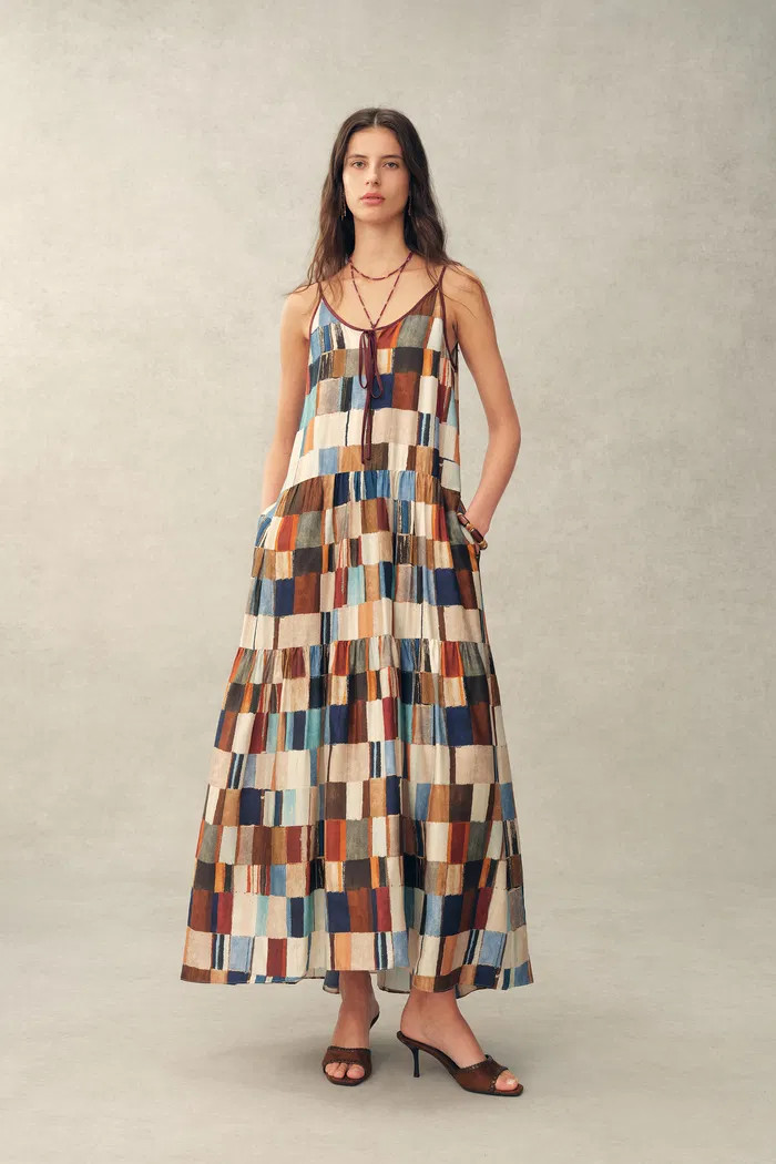 Morven Mosaic-Print Robe Dress in Brushed Silk-Blend Fabric | Fabrique