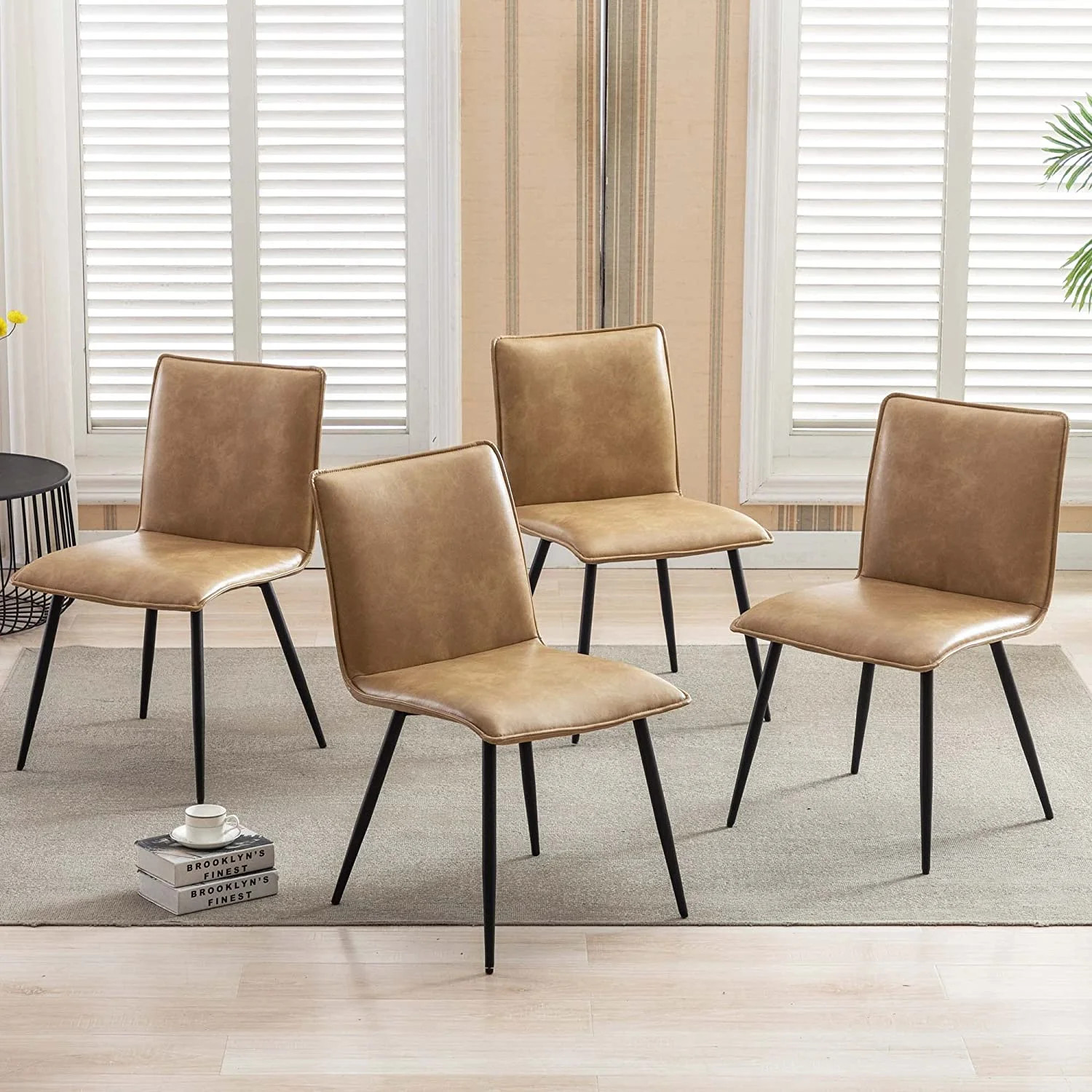 Duhome Faux Leather Dining Chairs Set of 4, Mid Century Modern Dining Room Chairs with Black Meta... | Walmart (US)