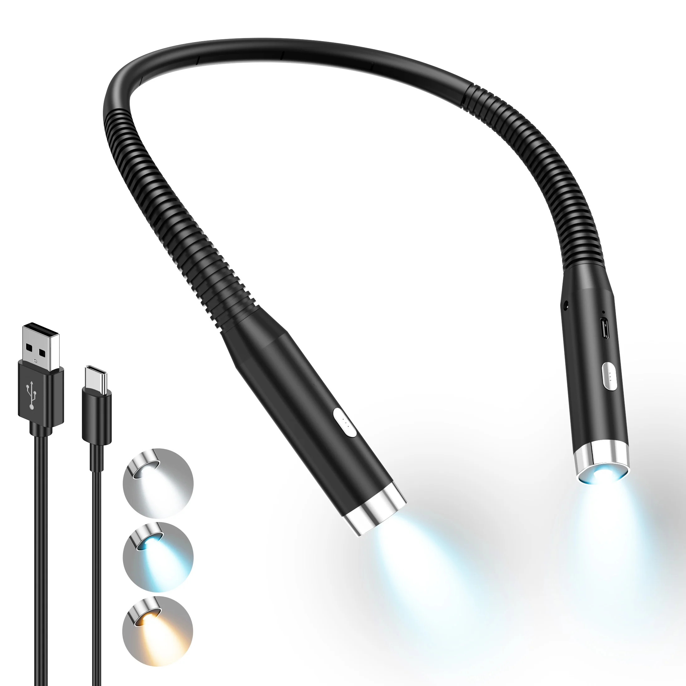 Neck Reading Light, Rechargeable Book Light with 3 Colors & 6 Brightness, Bendable Neck Light 80H... | Walmart (US)