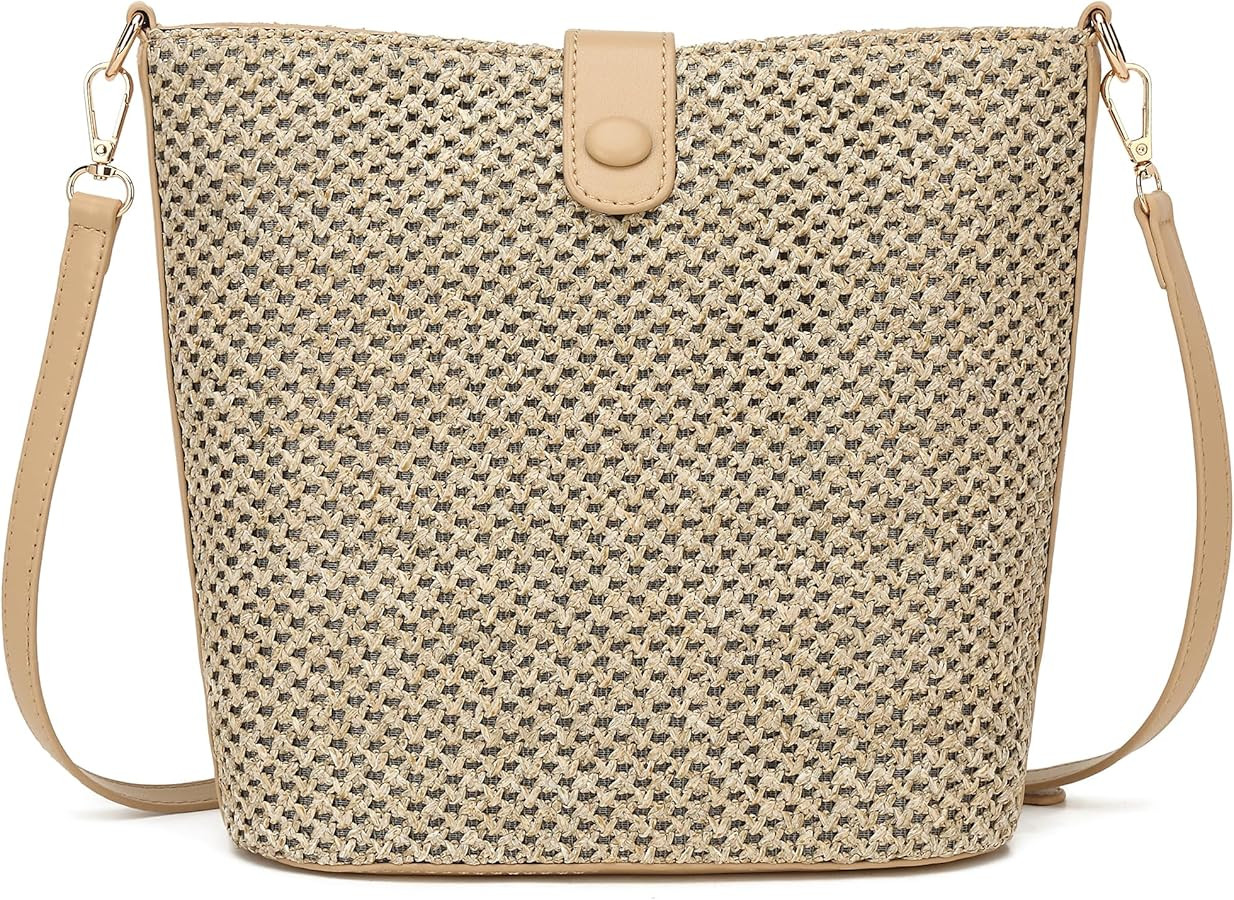 ALARION Straw Crossbody Bags for Women Summer Woven Beach Bag Raffia Shoulder Bag Leather Straps ... | Amazon (US)