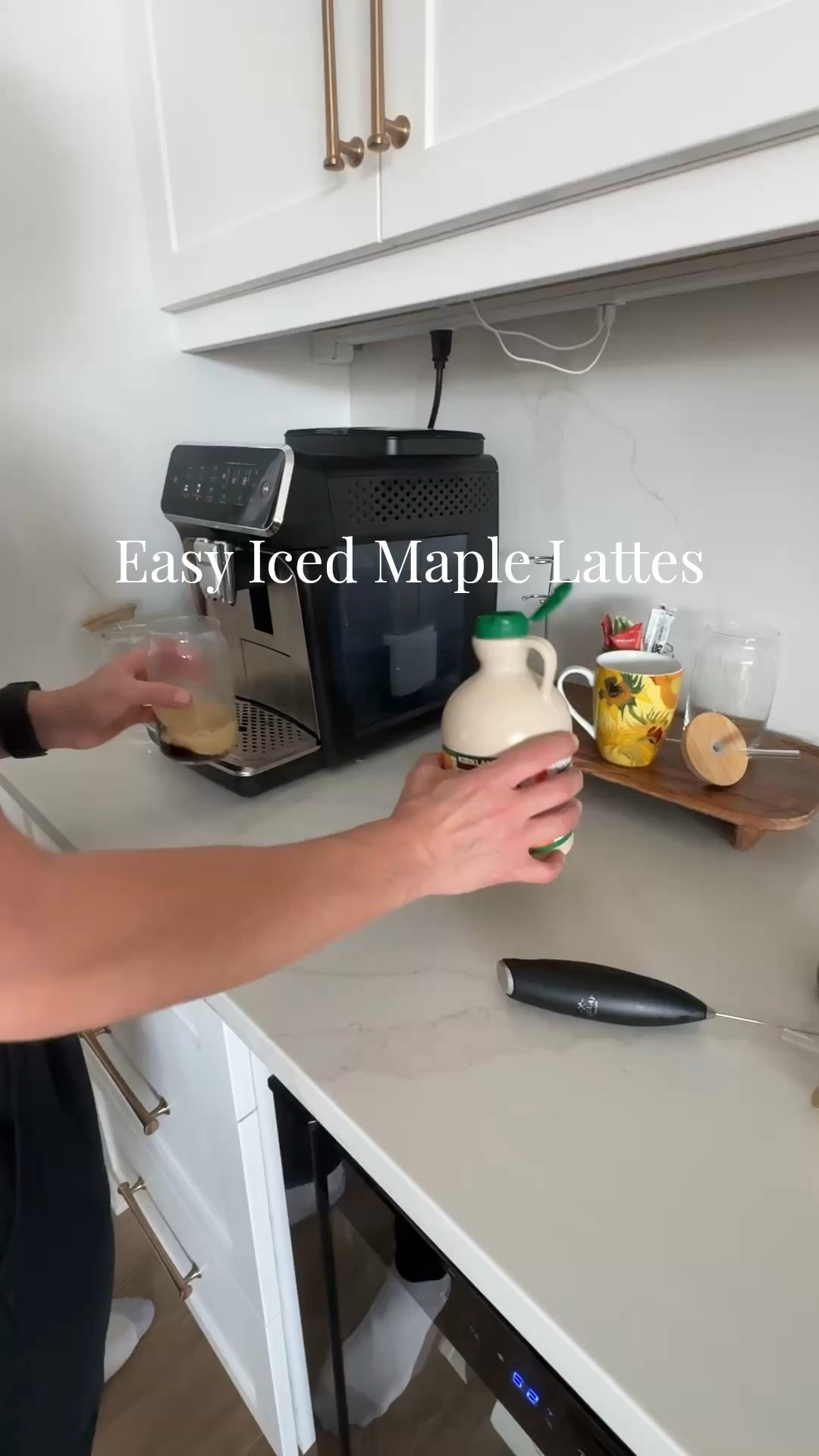 Iced lattes at home are so easy with my Phillips 3300 espresso machine 🥰

To make my lattes, I use a whisk to blend the espresso shots and maple syrup together before I add the rest of my ingredients. 

This machine works with just the push of a button - anyone can be a barista! 