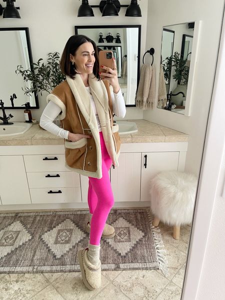 FASHION \ mixing new bright activewear with my favorite shearling vest!

Winter outfit 
Mom fit
Loungewear 
Leggings 

#LTKSeasonal #LTKfitness #LTKfindsunder100