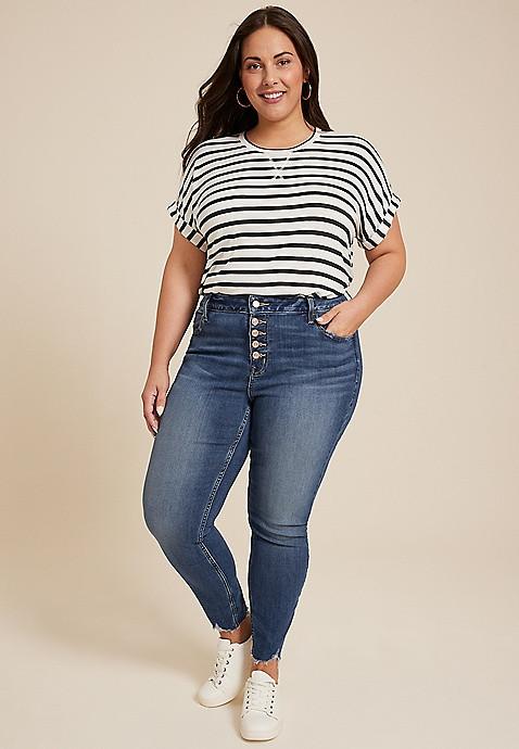 Plus Size m jeans by maurices™ High Rise Button Fly Super Skinny Ankle Jean | Maurices
