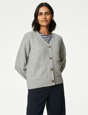 Recycled Blend V-Neck Button Front Cardigan | Marks & Spencer (UK)
