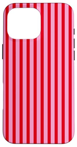 Pink and Red Stripes Pattern, Preppy Aesthetic, Cherry Red Case for iPhone 16 Pro Max | Amazon (US)