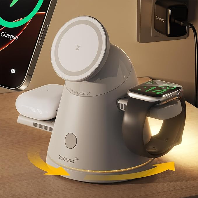 3 in 1 Charging Station for Apple, Qi2 Mag-Safe Charger Stand with Adjustable Night Light, Fast W... | Amazon (US)