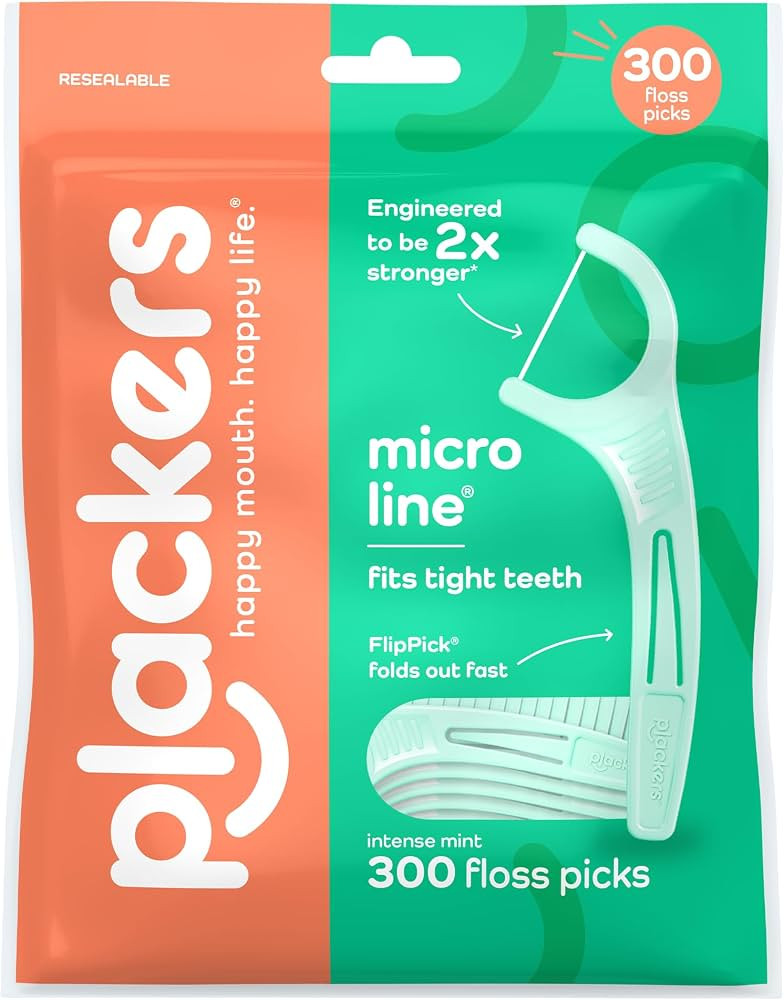 Plackers\u00ae Micro Line\u00ae Floss Picks - Intense Mint, Floss Fiber Made Without PTFE, 300 Co... | Amazon (US)
