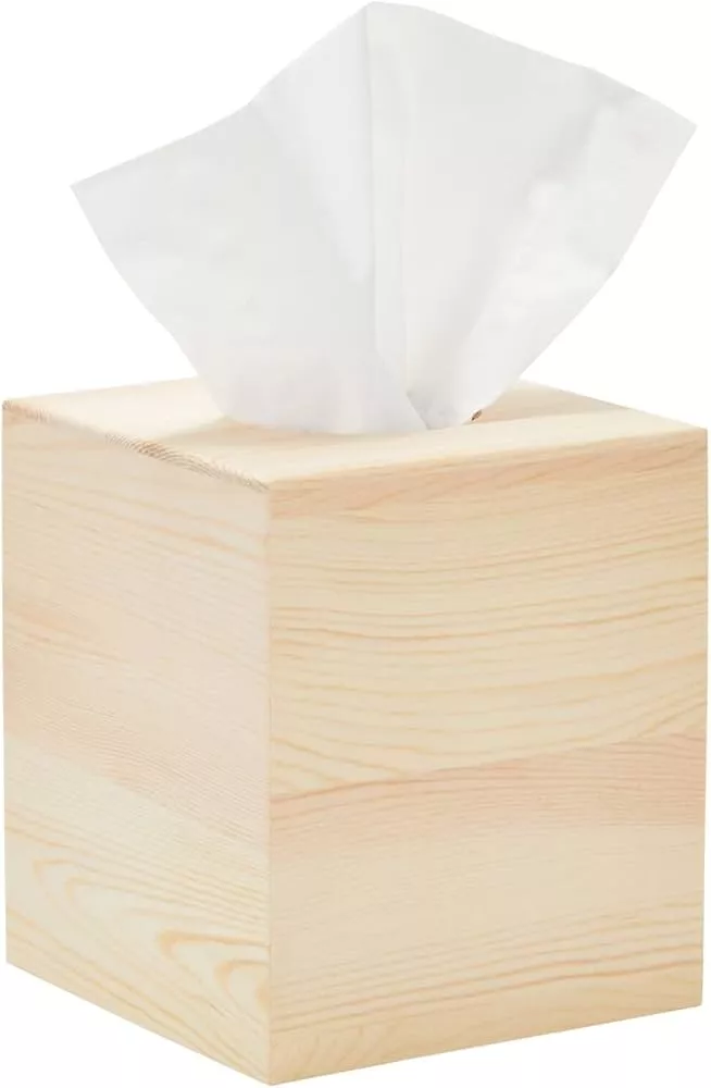 Unfinished Wood Tissue Box Cover for DIY Custom Design, Square