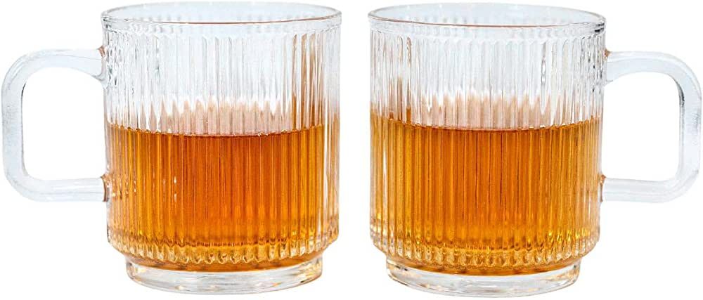 Greenline Goods Ribbed Ripple Art Deco Glassware Mugs Set of 2-12 oz Origami Style Glass Cups - A... | Amazon (US)