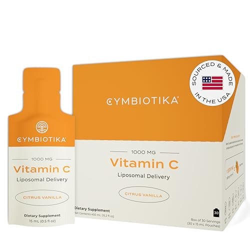 CYMBIOTIKA Vitamin C Individual Packets, Liposomal Delivery, Supplement for Immune Support, Collagen Boost, & Healthy Aging, Skin Hydration Packets, Citrus Vanilla Flavor, 30 Count | Amazon (US)