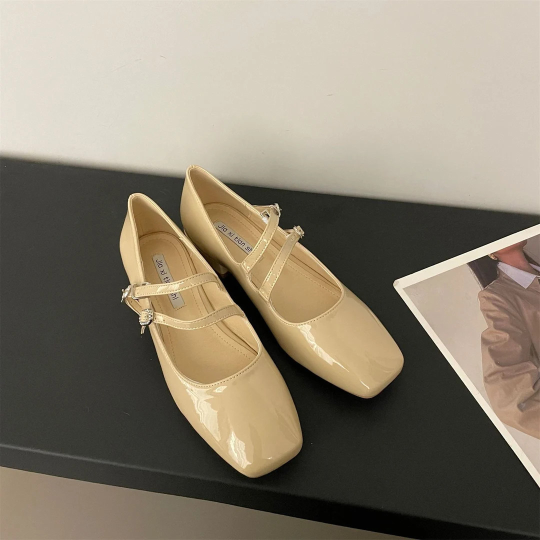 France Square Head Thick Heel Shoes Women Square Toe Flats - Etsy | Etsy (US)