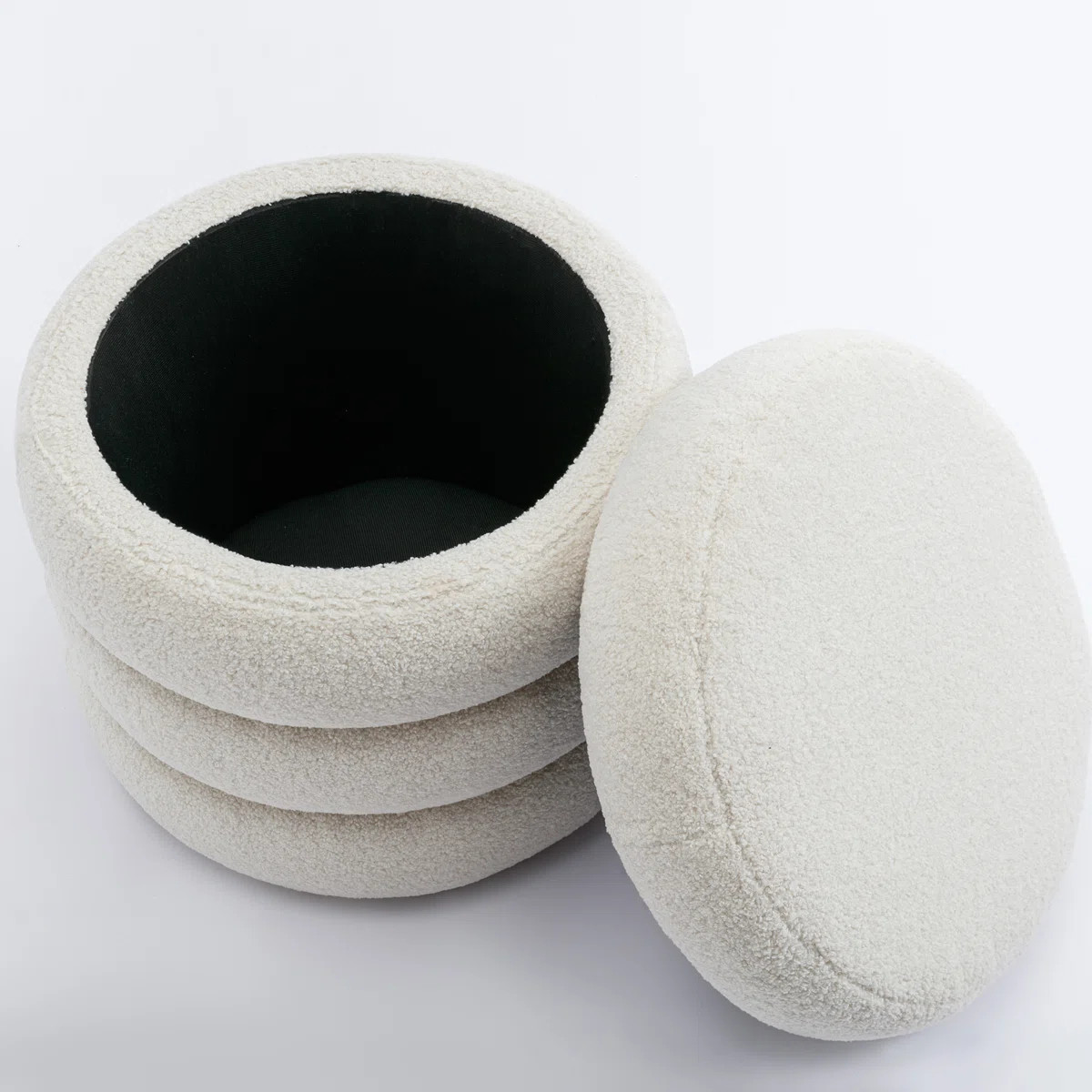 Leiani 20.1" Wide Boulce/Velvet/Linen Upholstered Round Storage Ottoman | Wayfair North America