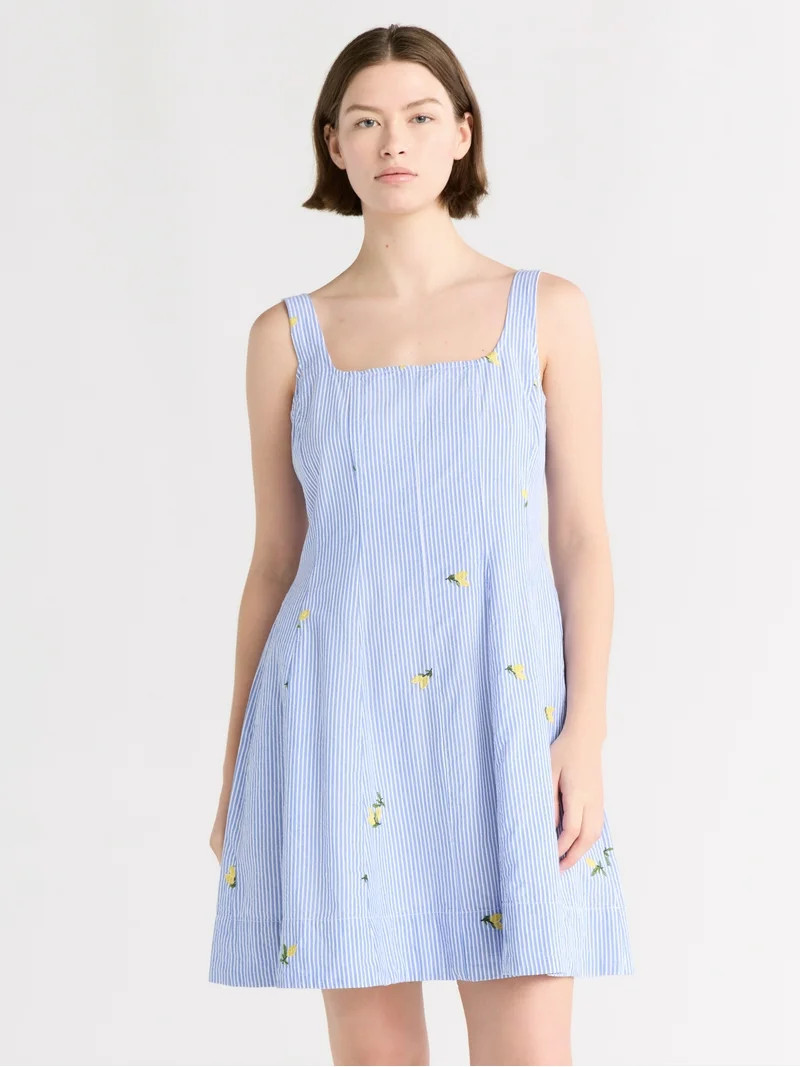 Free Assembly Women's Sleeveless Cotton Mini Dress with Embroidery, Sizes XS-XXL - Walmart.com | Walmart (US)