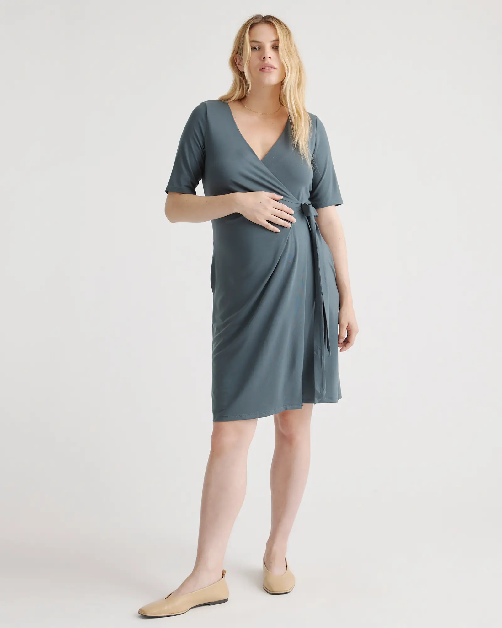 Tencel Jersey Maternity & Nursing Wrap Dress in Dark Olive | Quince
