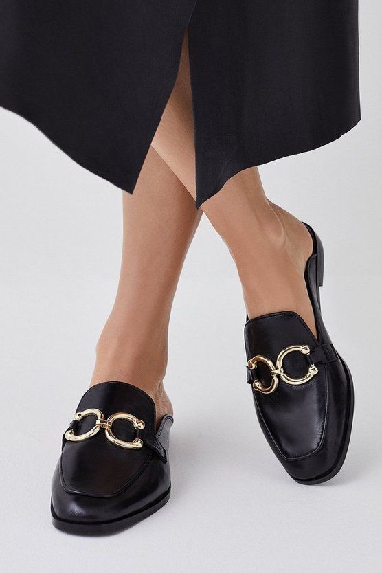 Leather Open Back Slip-on Loafer | Karen Millen UK + IE + DE + NL