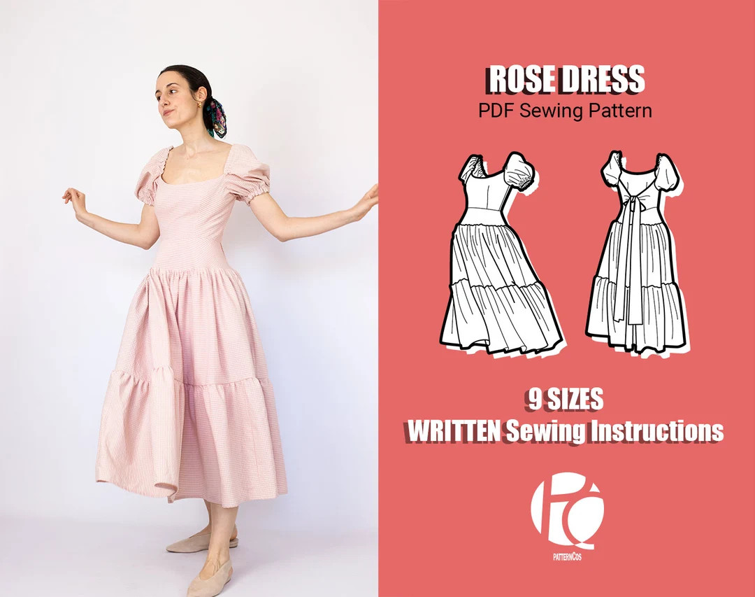 Summer Midi Dress Pattern Drop Waist Dress Pattern for Women V Neck Tied Back Dress Pattern 9 SIZ... | Etsy (US)