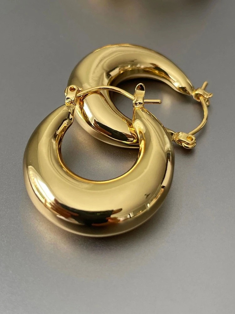 Women's Thick Gold Hoop Earrings, 18K Gold-Plated, Low Allergenicity, Oval-Shaped Earrings, Suita... | SHEIN