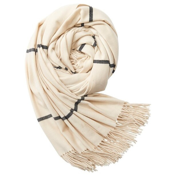 LOVE AND LORE SUPER SOFT SQUARE BLANKET SCARF IVORY PLAID | Indigo (CA)