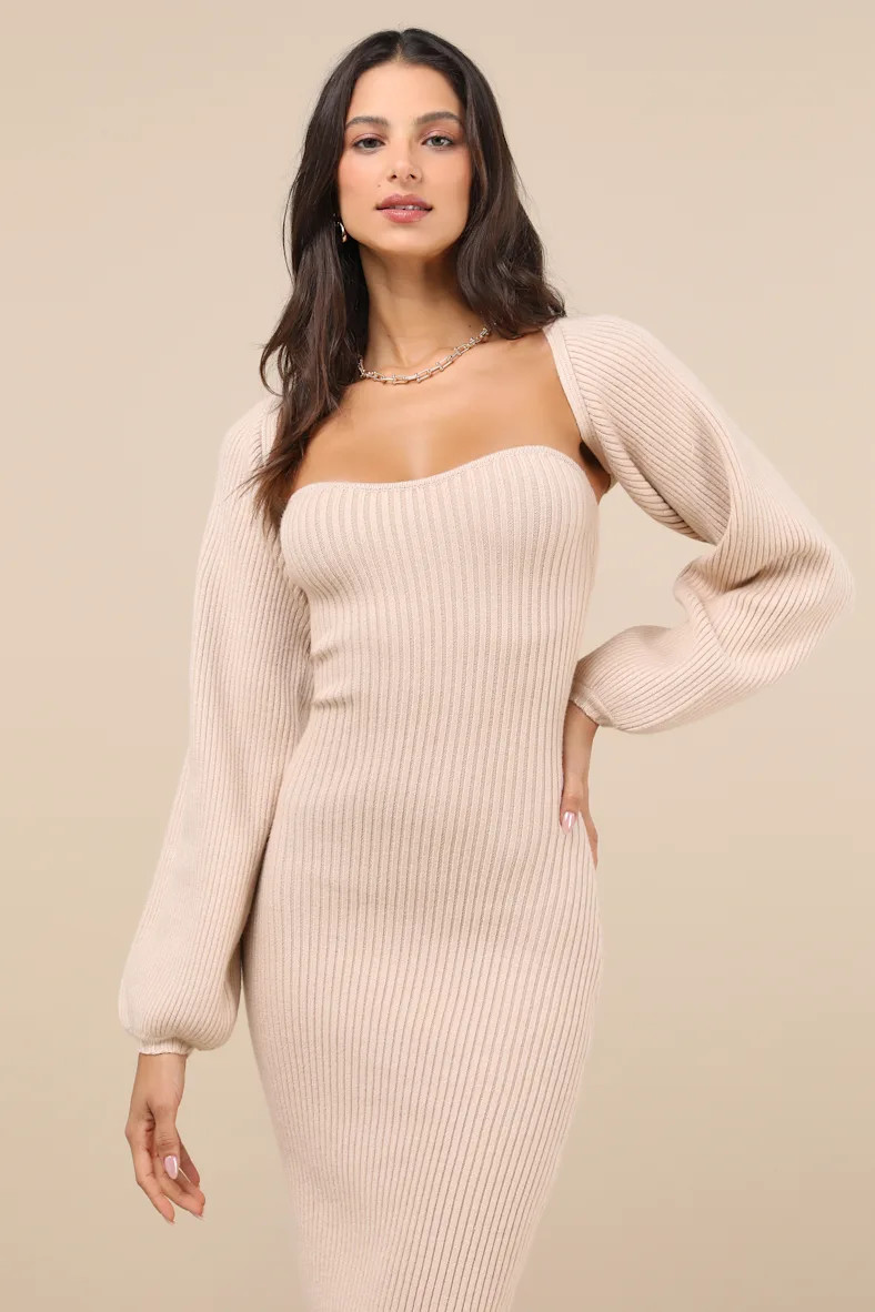 Autumn Aura Beige Ribbed Two-Piece Sweater Dress | Lulus