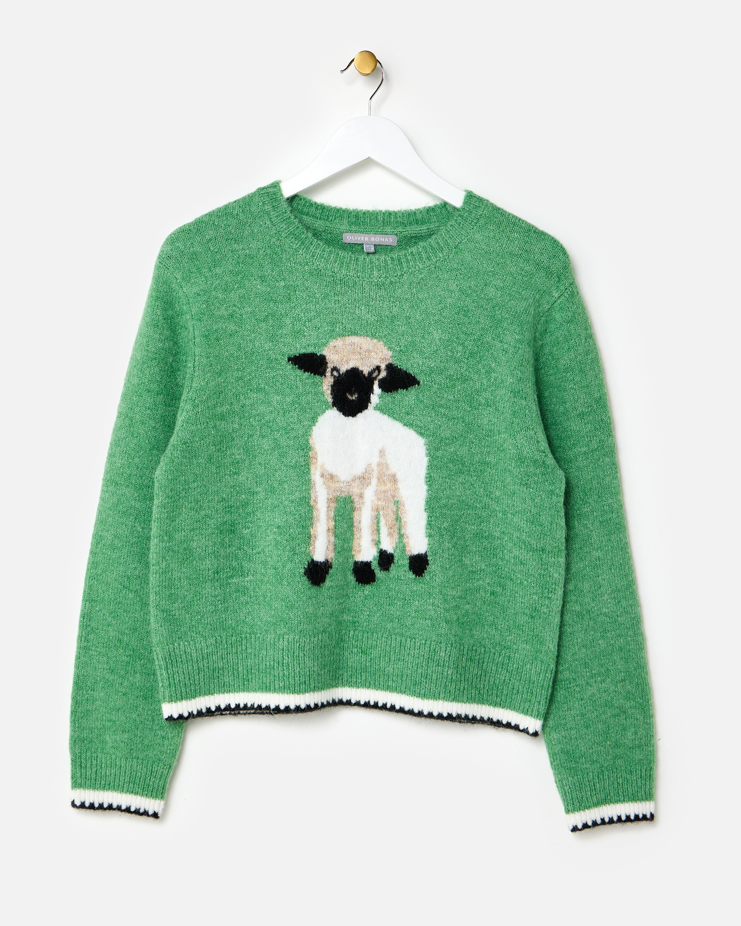 Green Sheep Crew Neck Knitted Jumper | Oliver Bonas | Oliver Bonas (Global)