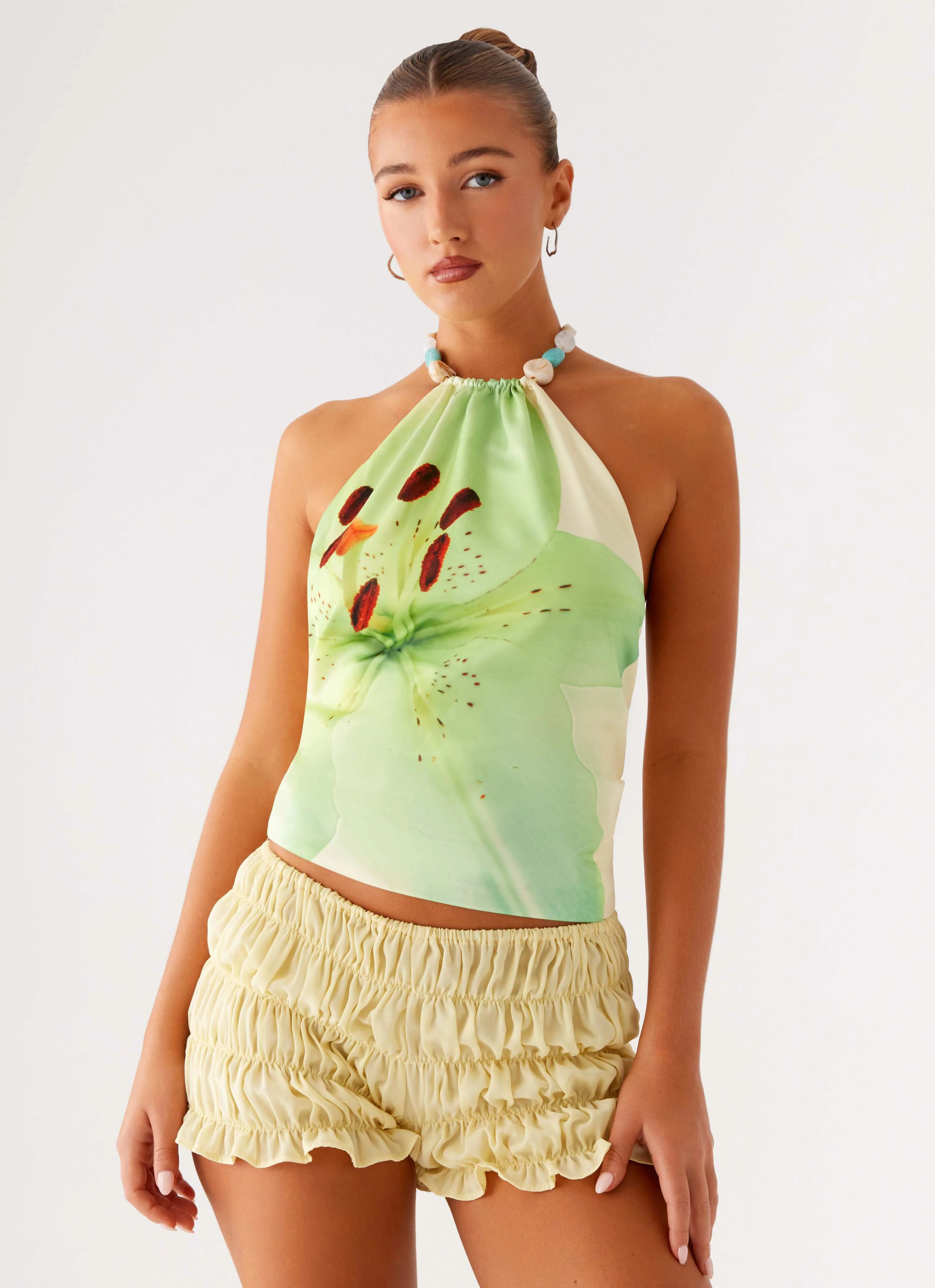 Dalila Beaded Tie Back Top - Yellow Floral | Peppermayo (Global)