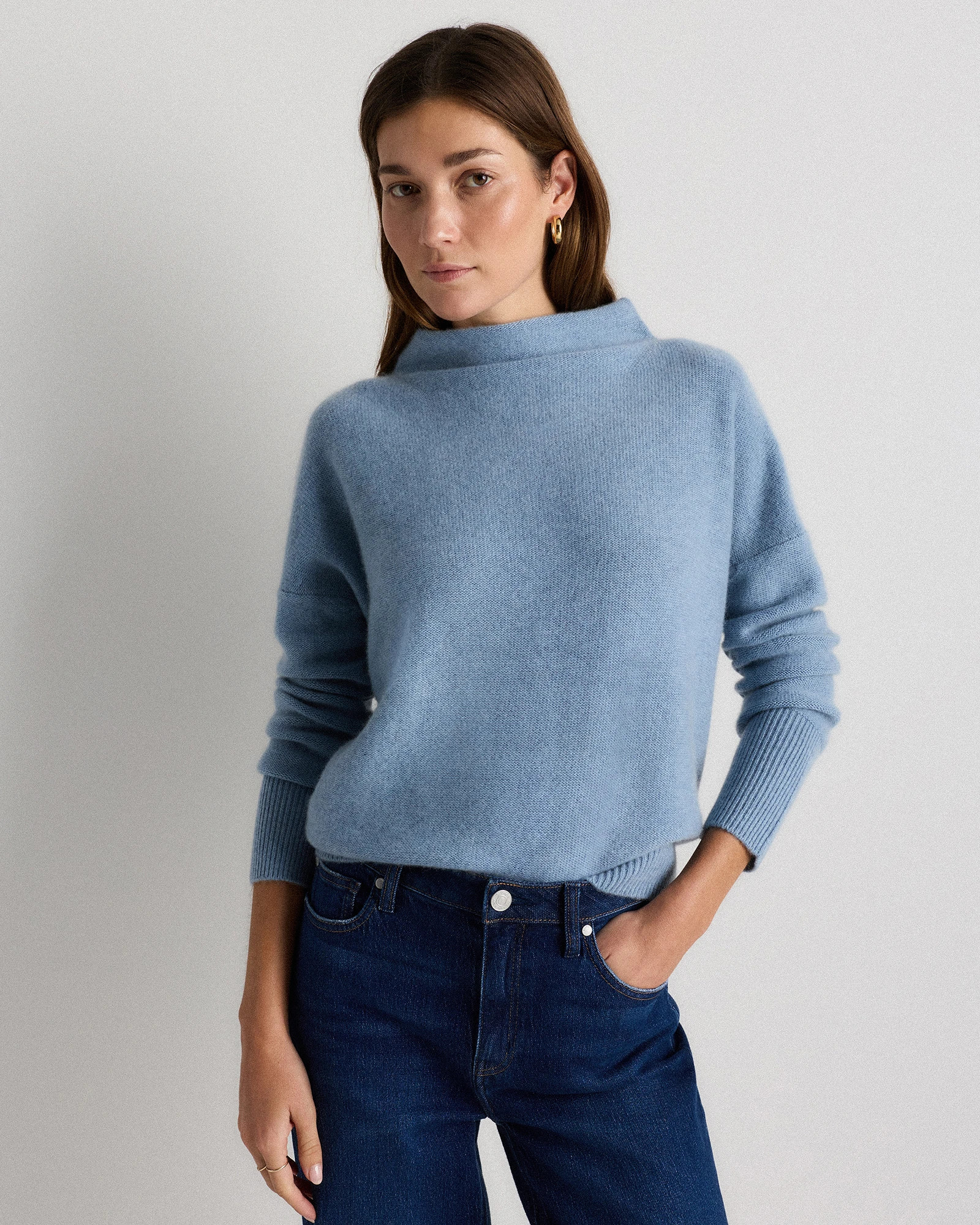 Mongolian Cashmere Funnel Neck Sweater in Faded Denim | Quince