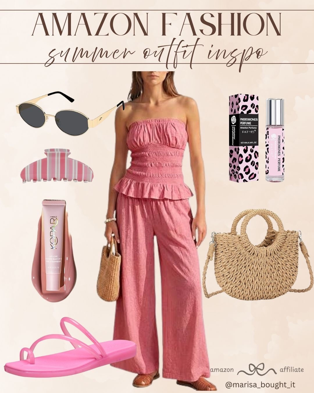 Get ready for ultimate comfort and style with this matching set! 🌸

I am obsessed with this monochromatic pink strapless smocked top and wide-leg pant duo. It makes dressing up for hot beach days or casual brunches completely effortless.

Elevate the look with a woven straw crossbody bag and pop-of-pink sandals. ✨

#amazonfinds #summerstyle #matchingset #pinkoutfit #beachvibes #casualstyle #resortwear #summerfashion #ootdideas #affordablelooks

#LTKootd #LTKSeasonal