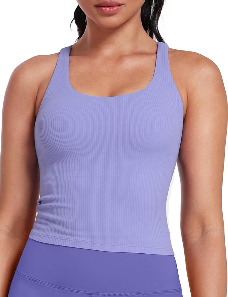 HeyNuts Zeal Bras Longline Ribbed Medium Support Sports Bras, Crisscross Back Tank Tops with Remo... | Amazon (US)