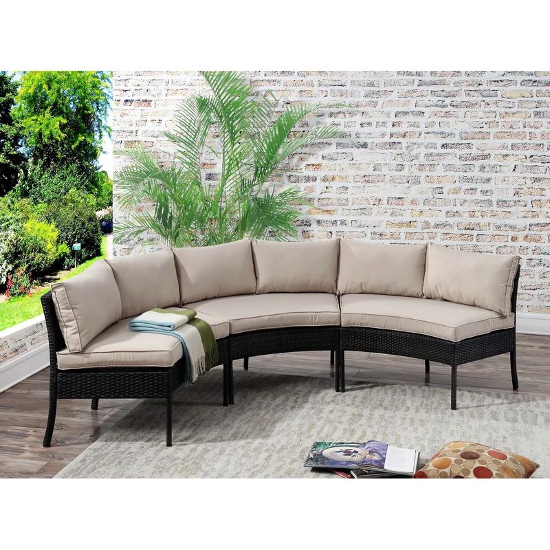 Burmeister 118'' Wide Outdoor Wicker Curved Patio Sectional with Cushions | Wayfair North America