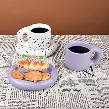Koythin Ceramic Coffee Mug, Creative Cute Fat Handle Cup with Saucer for Office and Home, Dishwas... | Amazon (US)