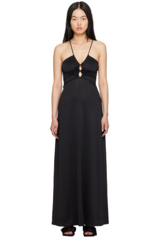 Black Ruched Maxi Dress | SSENSE