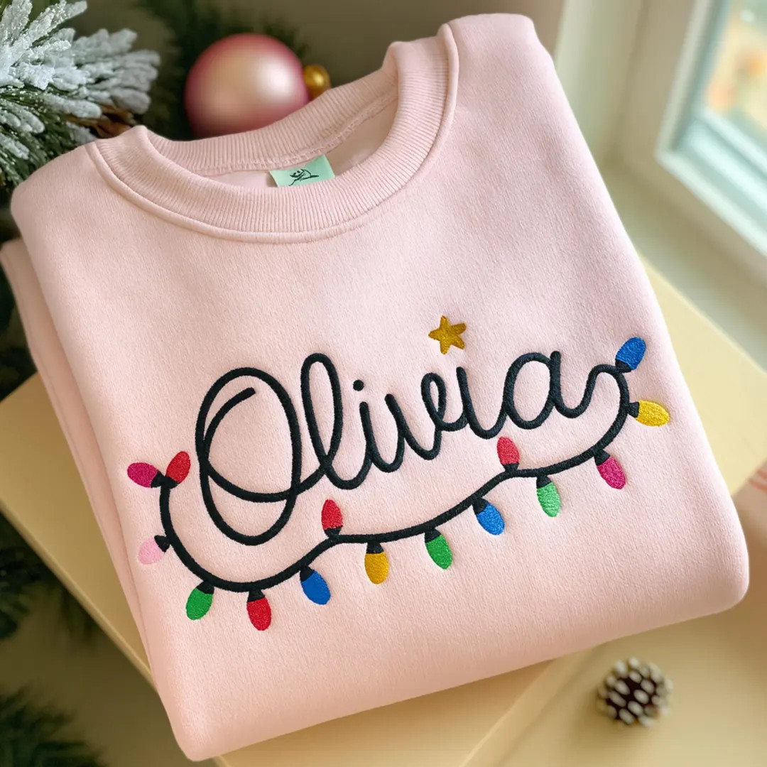 Christmas Light Name Embroidered Sweatshirt, Custom Toddler Holiday Shirt | Etsy (US)