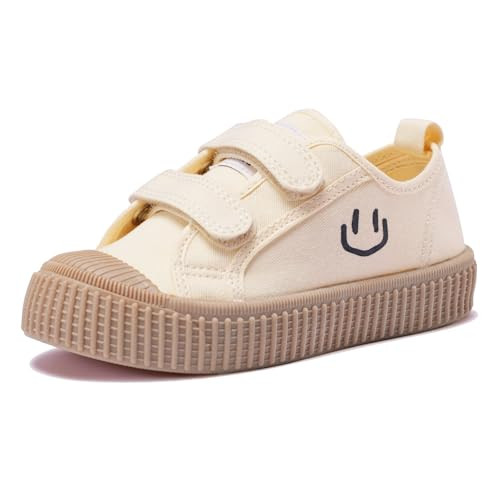 HAPPY NOCNOC Toddler Shoes for Boys & Girls, Canvas Dual Hook and Loops Kid Sneakers with Candy-Colored Sole Size 6-14 Khaki | Amazon (US)