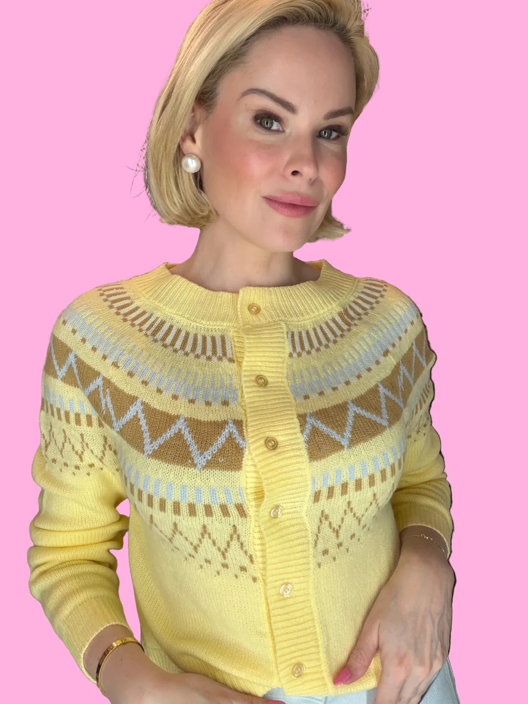 Fair Isle Pattern Button Down Cardigan | Teggy French