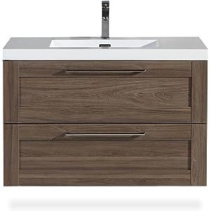 Bathroom Vanity Cosmo 36 Inch Elm - Includes Wall Mounted Cabinet with 2 Large Metal Drawers and ... | Amazon (US)