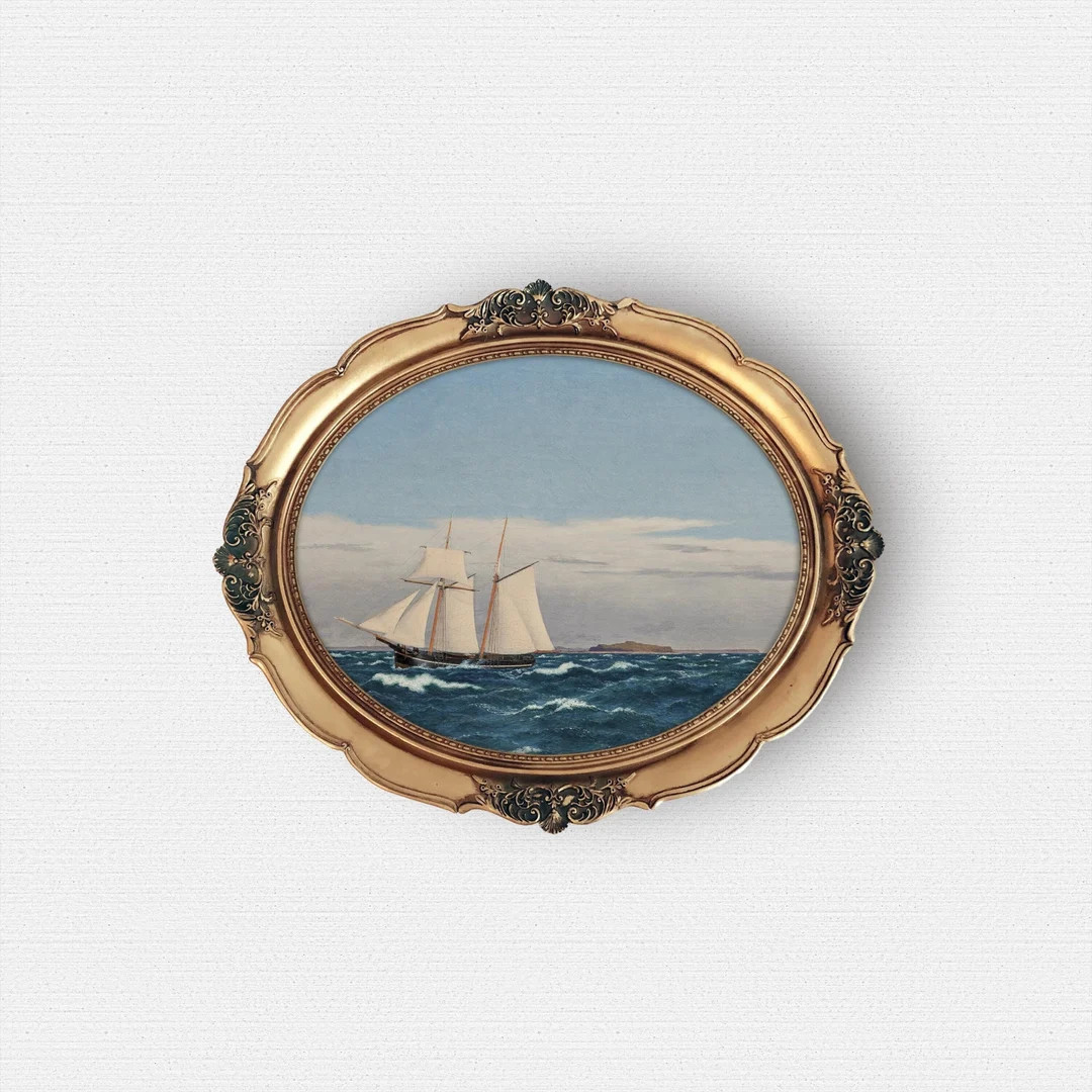 Oval Unframed Art Print, Vintage Ocean Painting, Round Sailing Ship Art Print, Unframed Print - E... | Etsy (US)