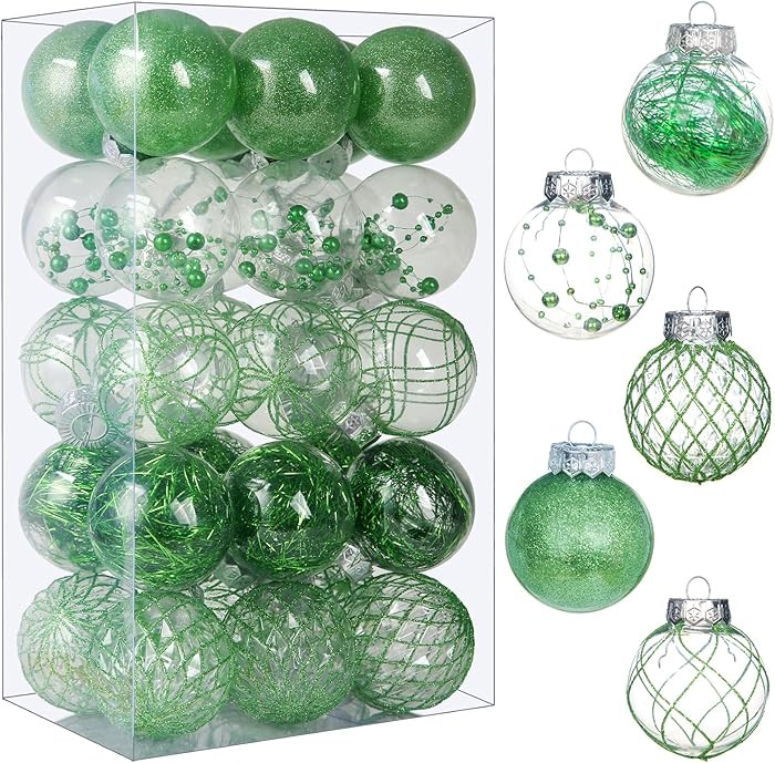Clear Christmas Ball Ornaments, 30ct Shatterproof Xmas Ball Decorations 2.36 Inch Green Christmas... | Amazon (US)