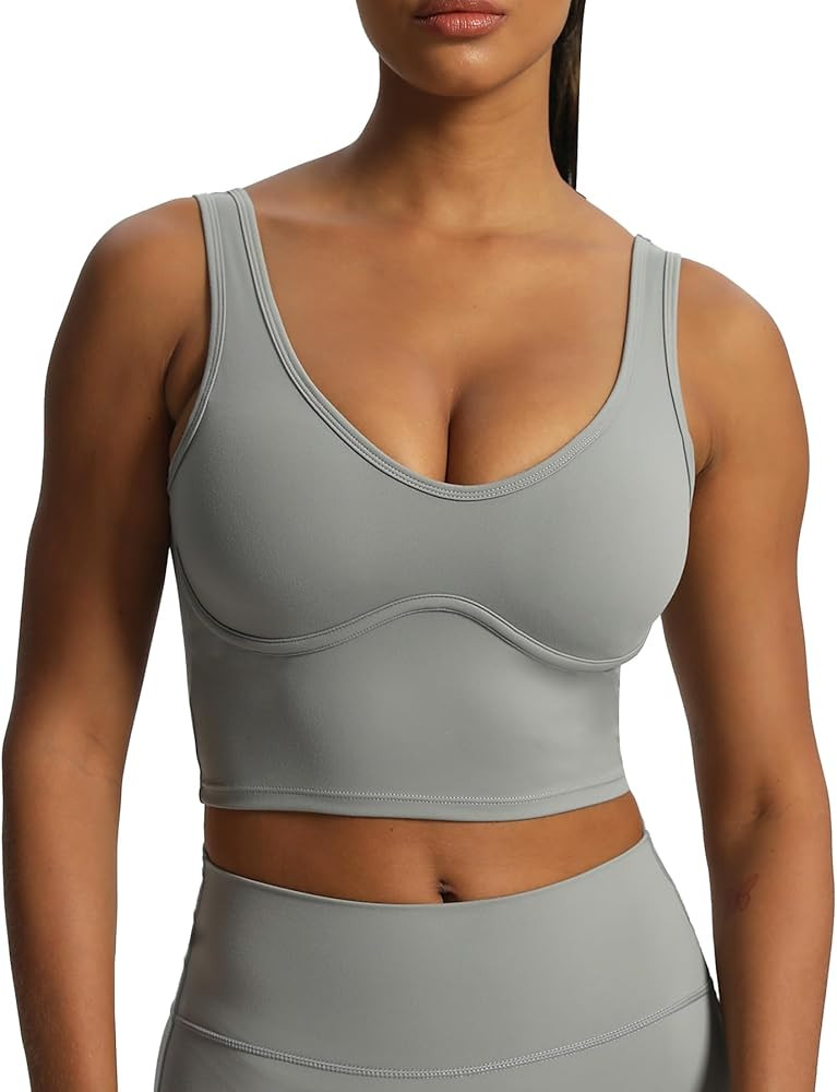 Aoxjox Women's Workout Brooke Tank Crop Curve Longline Fitness Sports Bras Padded Training Gym Br... | Amazon (US)